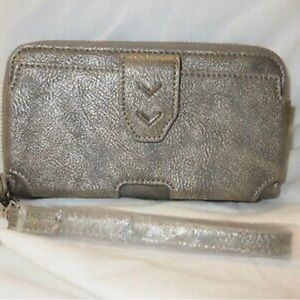 Stella & Dot Metallic Grey Zip Around Wristlet.